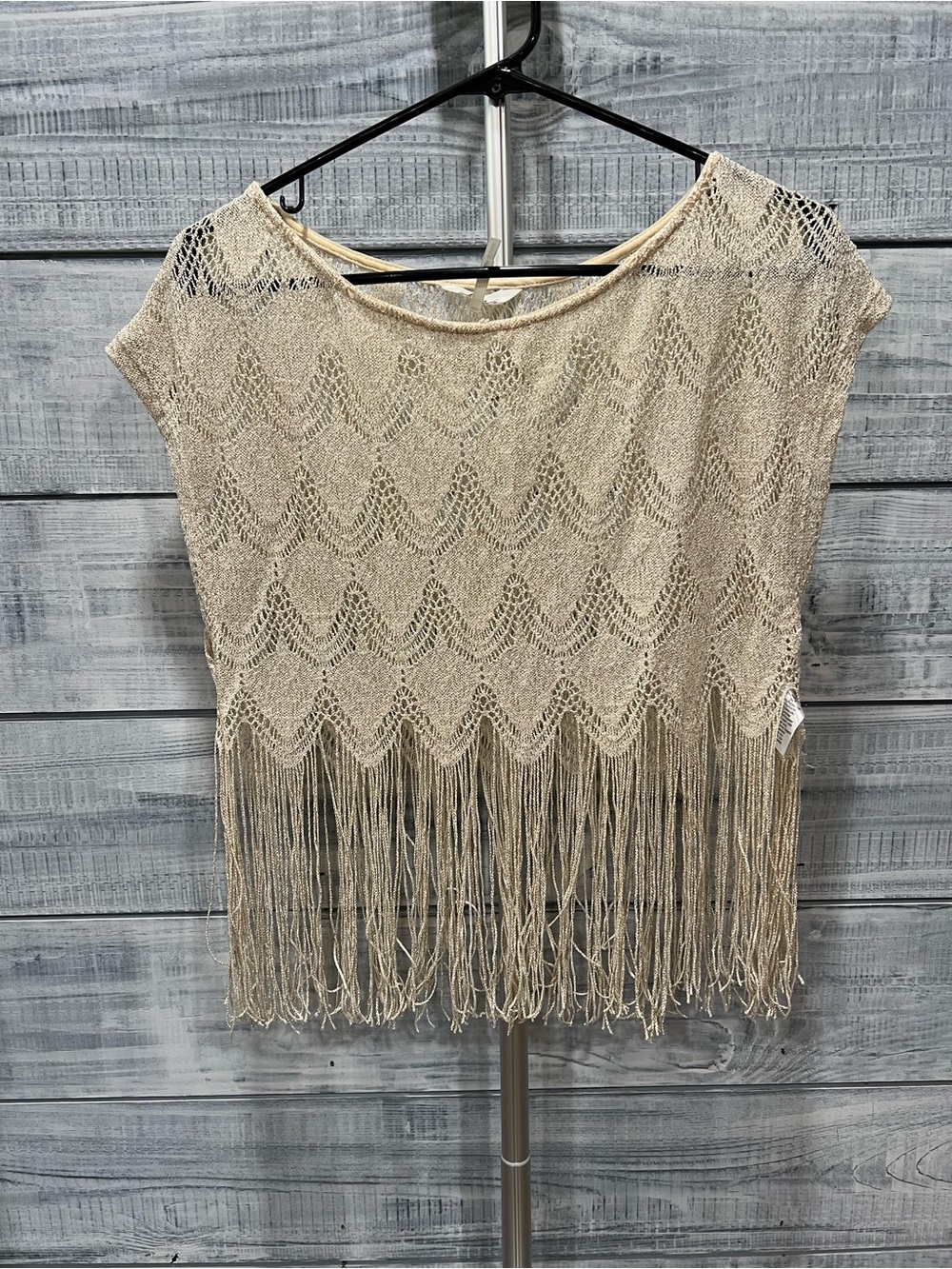 Kirra gold Crochet Fringe Crop Top - Boho Summer Knit